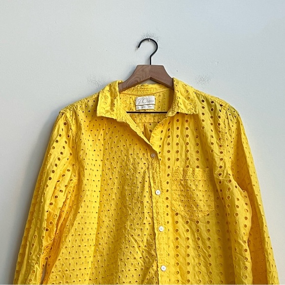 J. CREW Warm Sun Yellow CLASSIC-FIT SHIRT IN EYELET Cotton Button-Up Top 16 - Picture 4 of 15